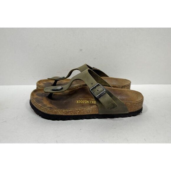 Birkenstock Gizeh Thong Sandal Green Oiled Leather Women's Size 7 / 38 - Picture 3 of 8